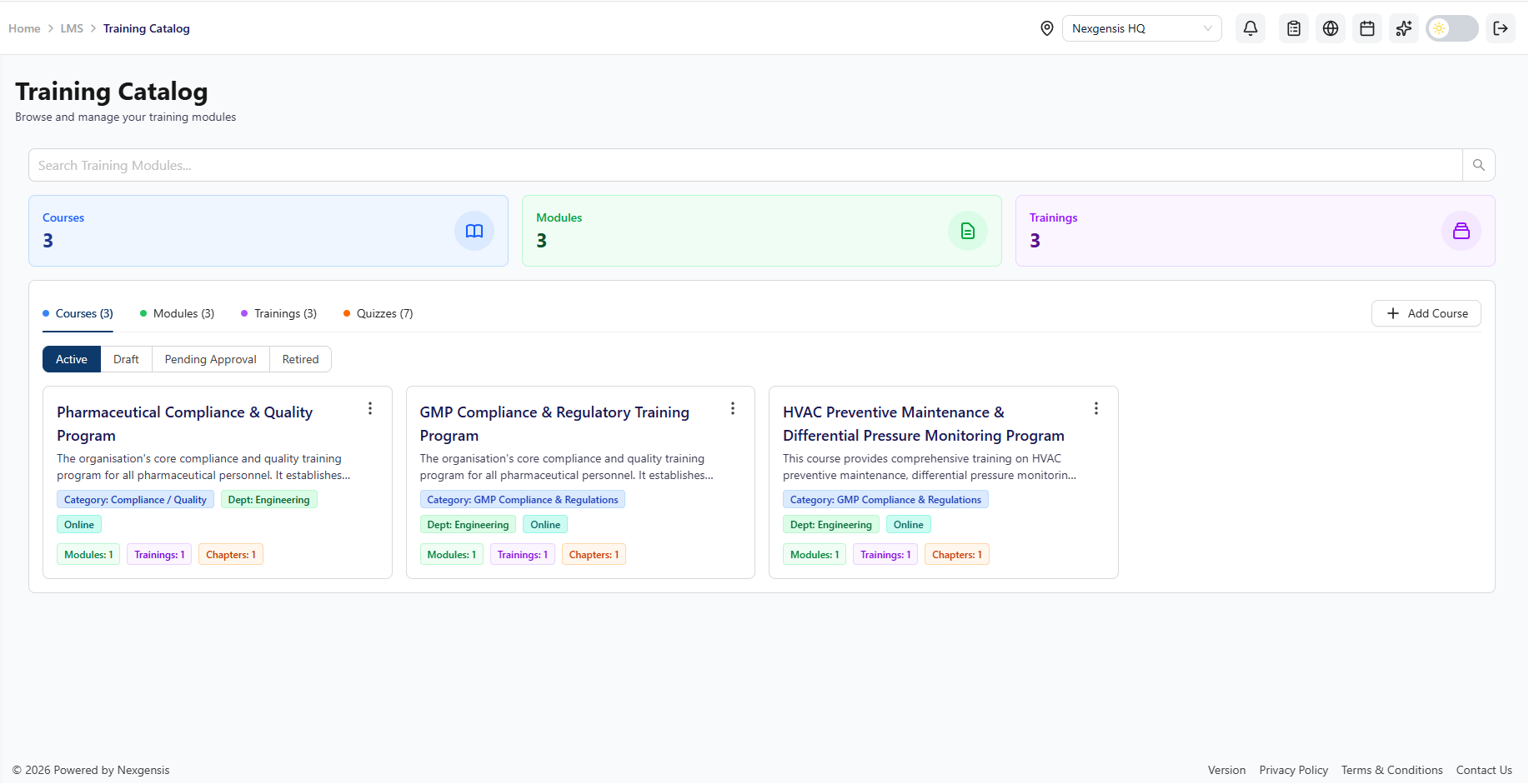 LMS workspace in Nexgensis OPS IQ